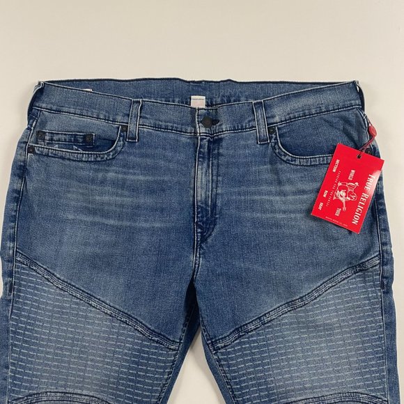 NWT True Religion Rocco Moto No Flap Relaxed Skinny Jeans Mens 44 Trophy Blue - Picture 3 of 15